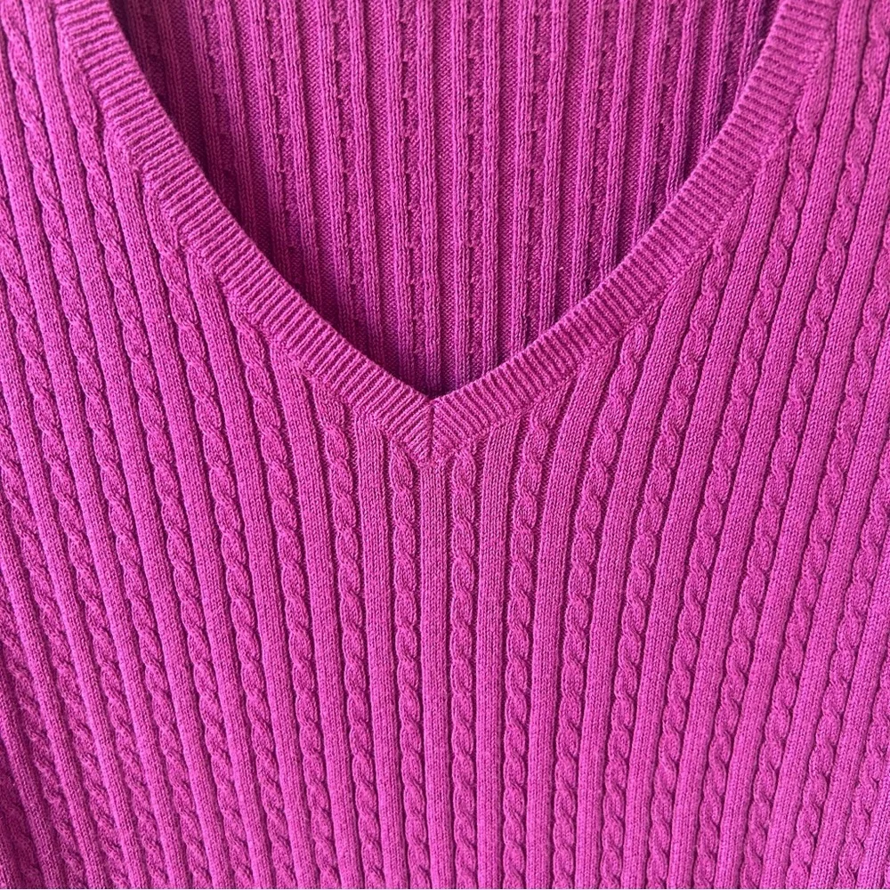 Lauren Ralph Lauren Women's Sweater 100%‎ Cotton Purple Cable Knit V-Neck Large